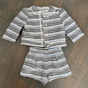 Janie and Jack Blue, White & Black Striped Tweed Coordinated Matching Set